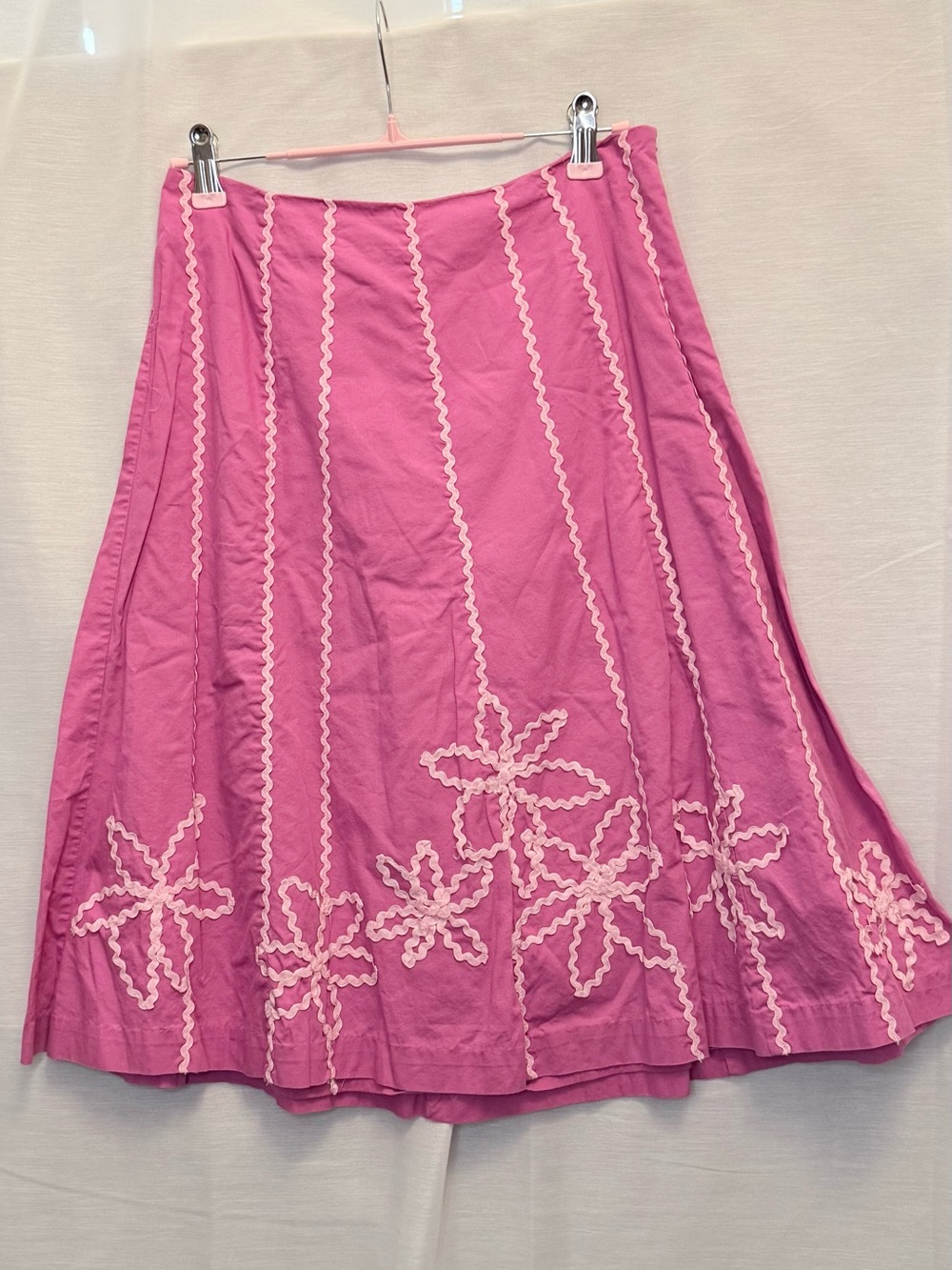 Sunny Leigh Pink A-Line Skirt with Floral Trim